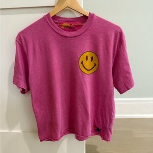 Aviator Nation Pink Yellow Smiley Short Sleeve Tee